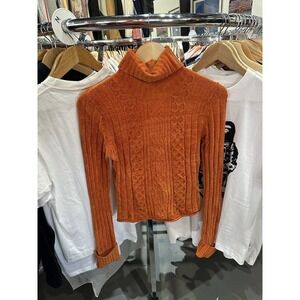Vintage Y2K Orange Super Soft Textured Turtleneck Knit Sweater Size M